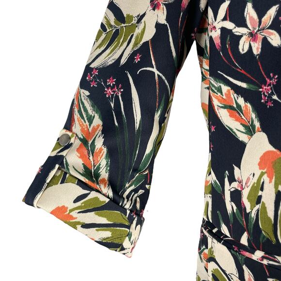 Zara Satin Floral Printed Open Front Long Blazer Jacket Women Green Size XS - Picture 6 of 10